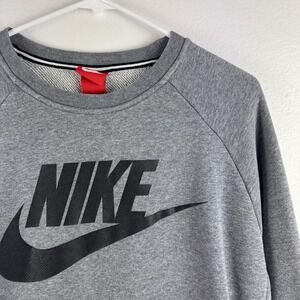 NIKE Womens crewneck pullover terry sweater with pockets big logo GRAY - L *READ